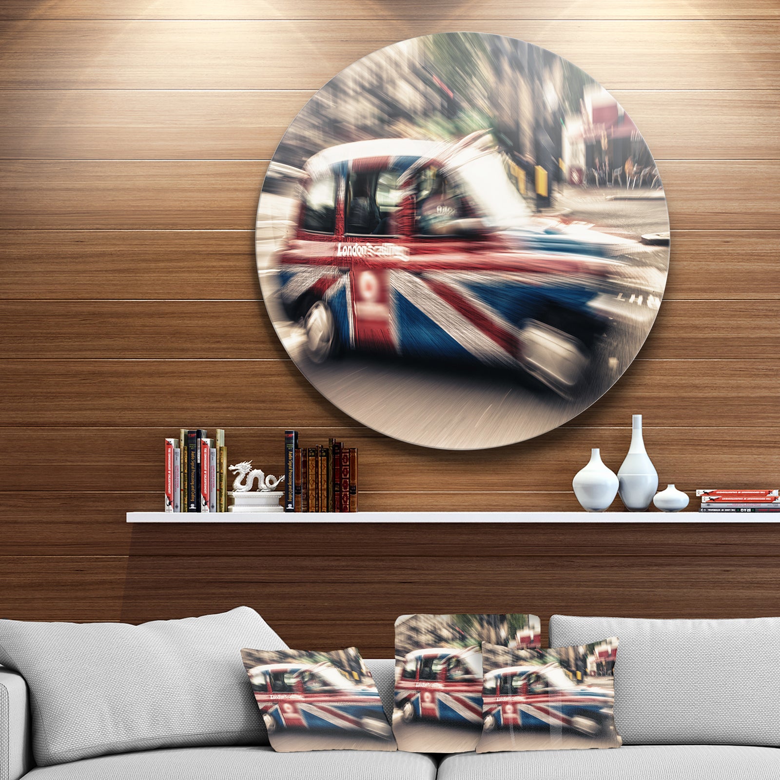 UK Cab in London - Cityscape Photography Round Wall Art