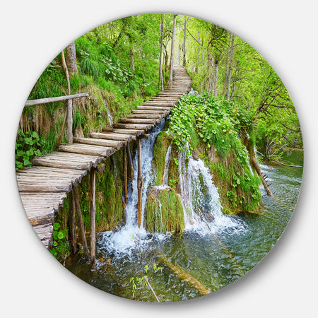 Cascades in Plitvice Lakes - Landscape Photography Round Metal Wall Art