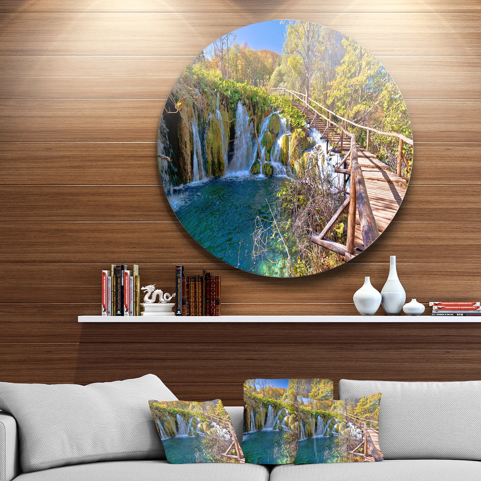Autumn in Plitvice Lakes - Landscape Photo Round Metal Wall Art
