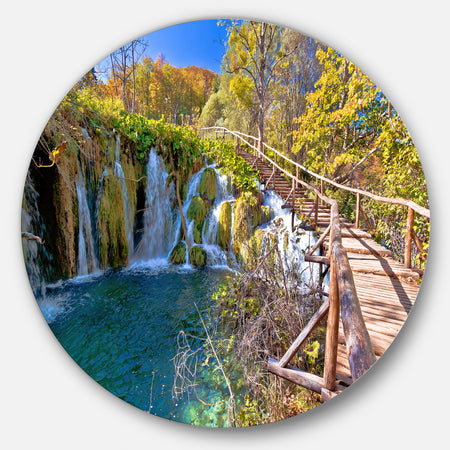 Autumn in Plitvice Lakes - Landscape Photo Round Metal Wall Art