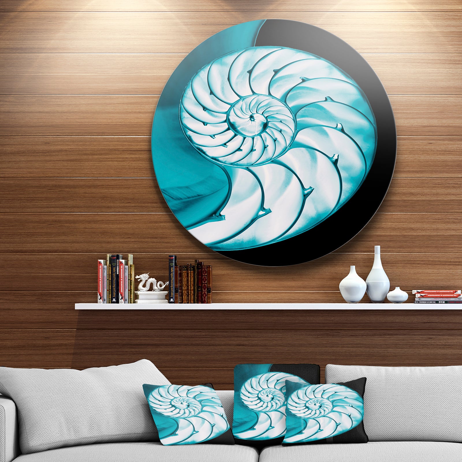 Chambered Nautilus Shell - Abstract Art Large Disc Metal Wall art