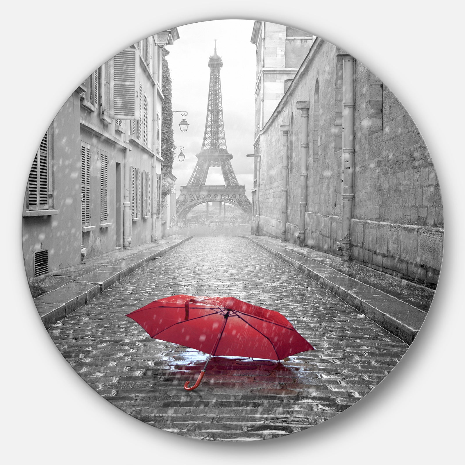 Eiffel View from Paris Street - Cityscape Photo Large Circle Metal Wall art