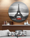 Eiffel and Old Red Car - Landscape Art Round Wall Art