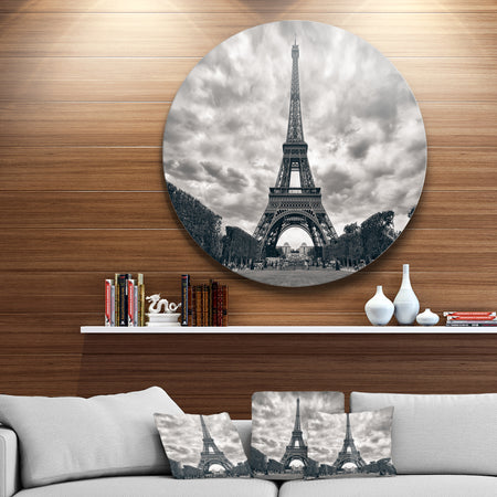 Eiffel Tower Under Dramatic Sky - Skyscape Photo Large Disc Metal Wall art
