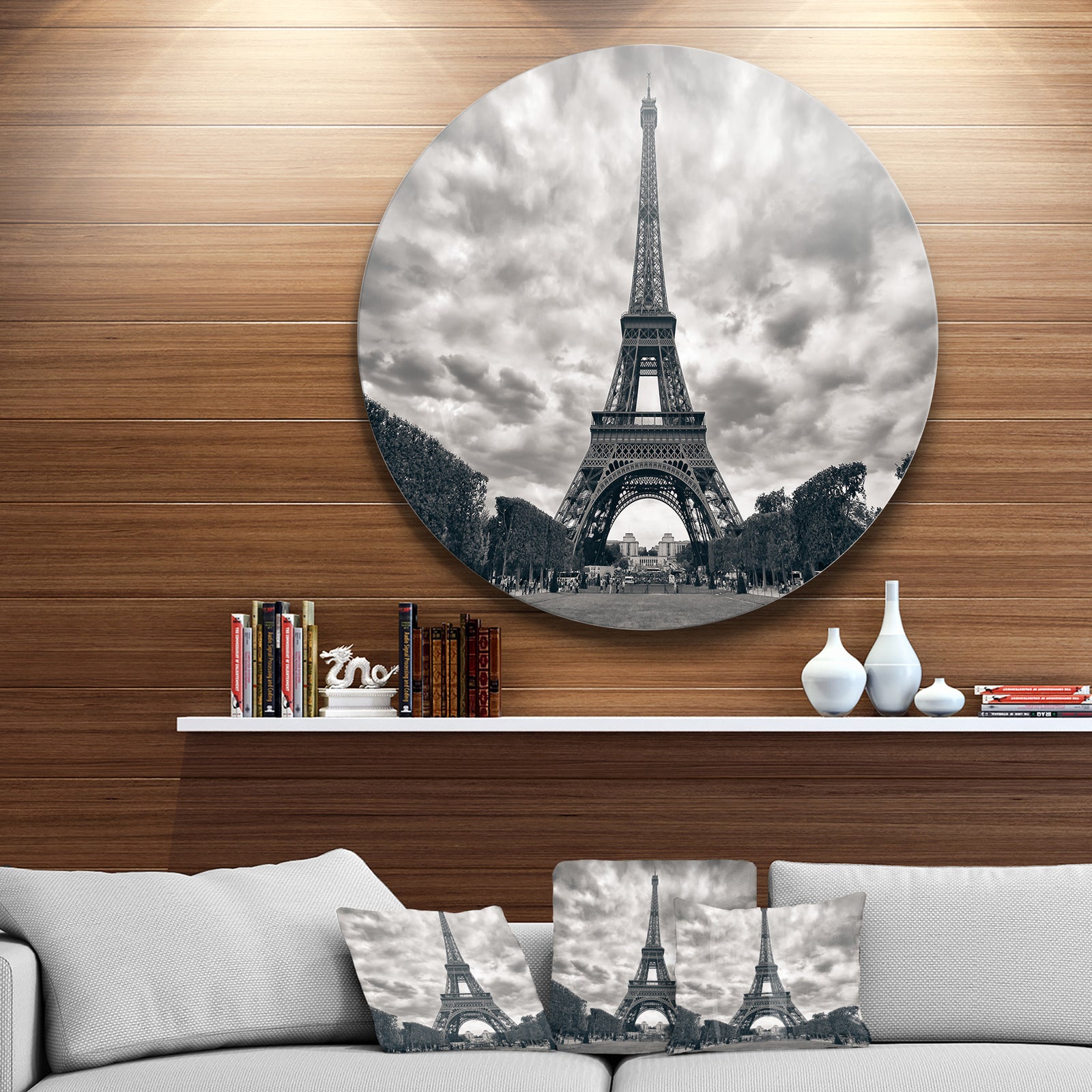 Eiffel Tower Under Dramatic Sky - Skyscape Photo Large Disc Metal Wall art