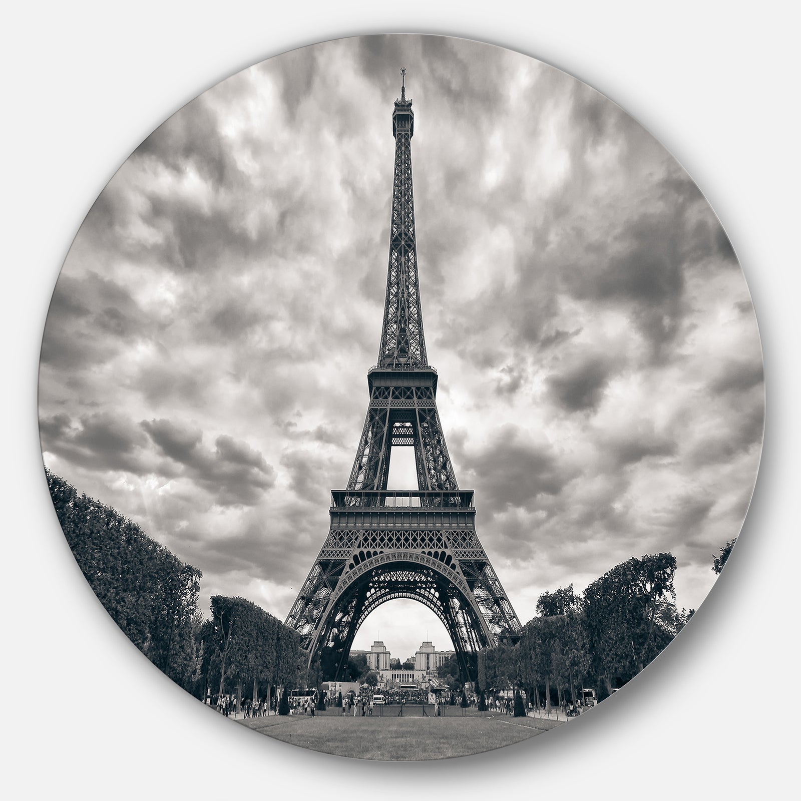 Eiffel Tower Under Dramatic Sky - Skyscape Photo Large Disc Metal Wall art