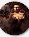 Sexy Nude Woman in Burning Paper - Art Portrait Circle Wall Art