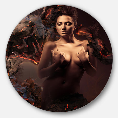 Sexy Nude Woman in Burning Paper - Art Portrait Circle Wall Art