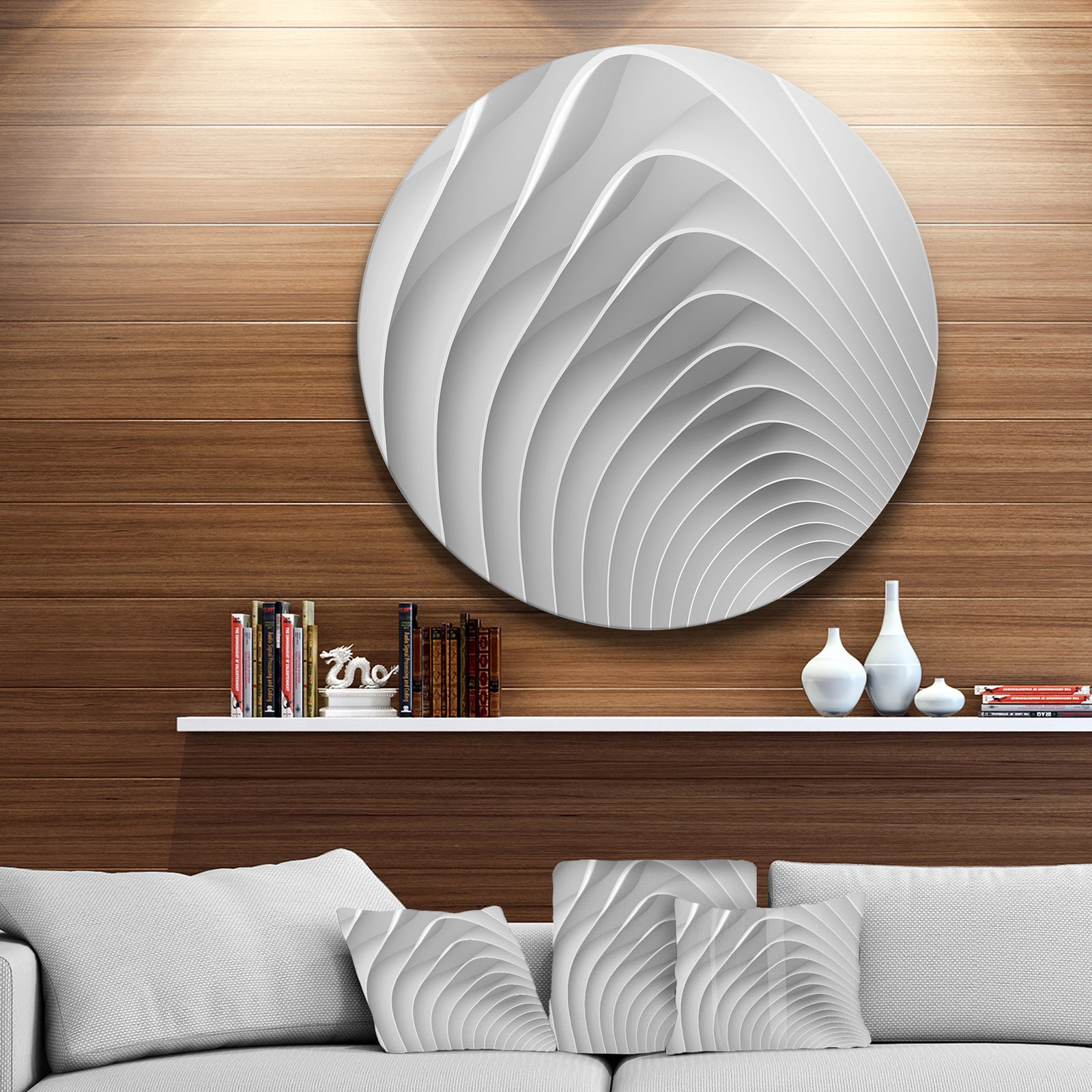 Fractal Bulgy White 3D Waves - Abstract Art Circle Metal Wall Art