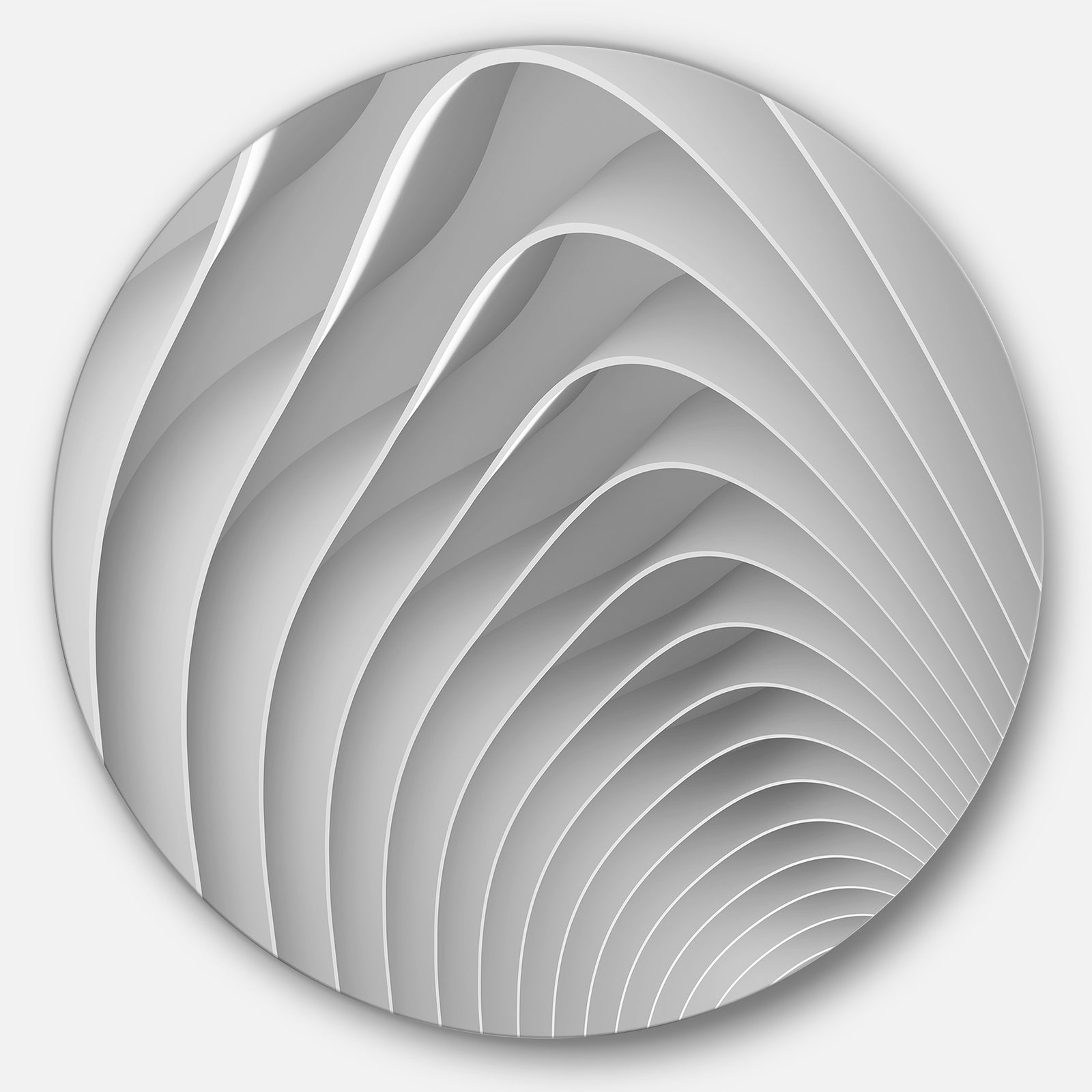 Fractal Bulgy White 3D Waves - Abstract Art Circle Metal Wall Art