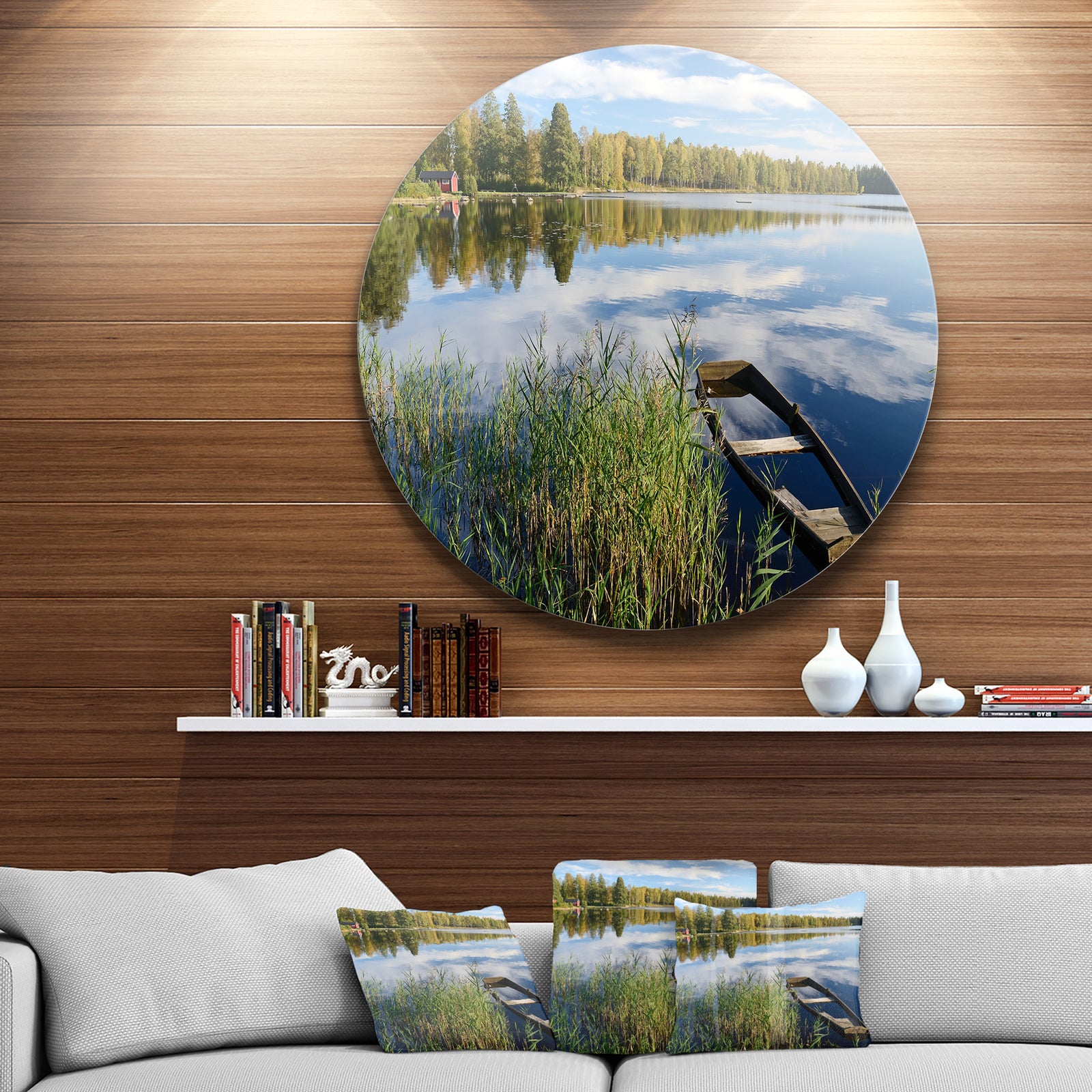 Beautiful Swedish September Lake - Landscape Photo Large Disc Metal Wall art