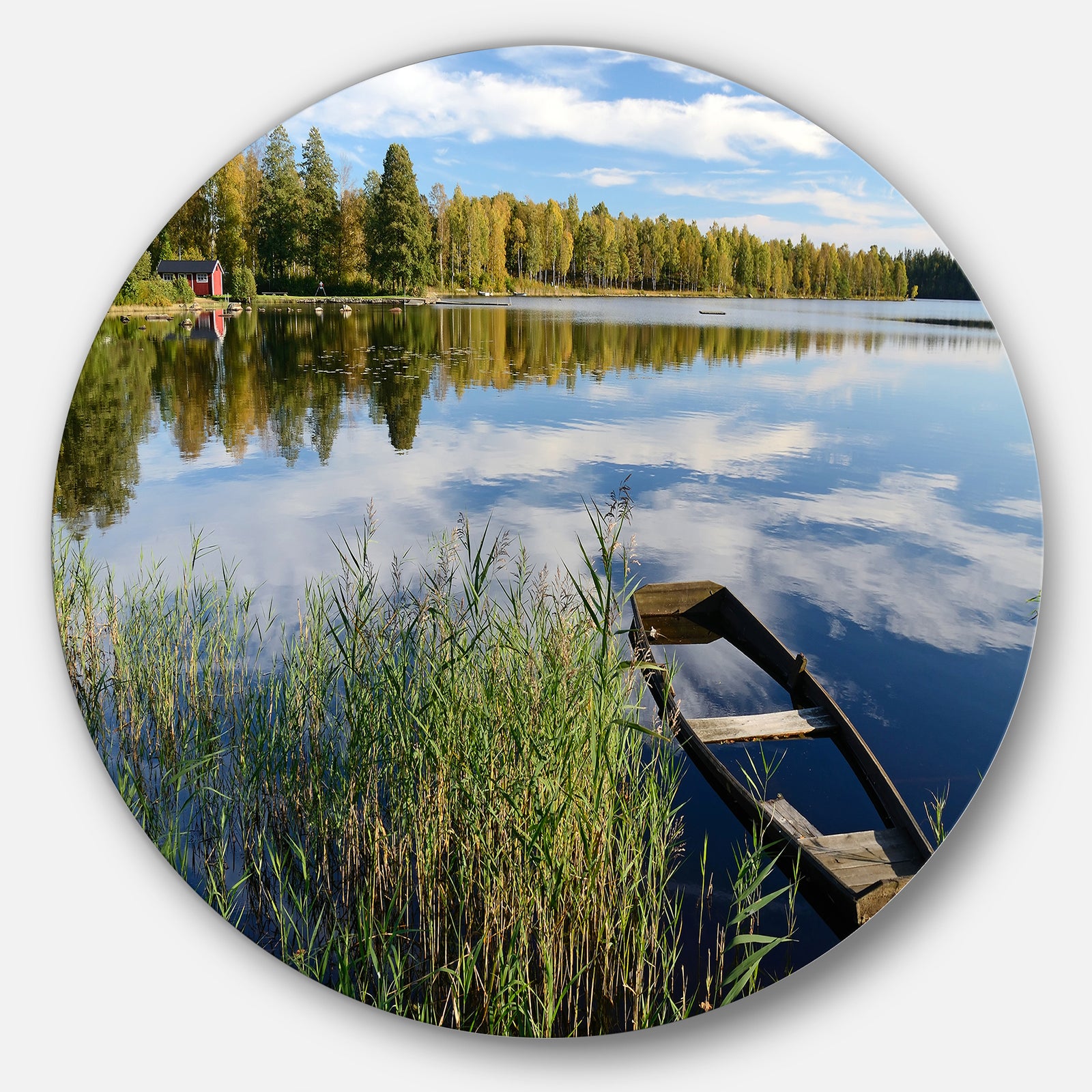 Beautiful Swedish September Lake - Landscape Photo Large Disc Metal Wall art