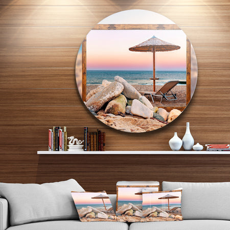 Framed Beach Seating - Seashore Art Round Metal Wall Art