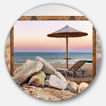 Framed Beach Seating - Seashore Art Round Metal Wall Art