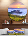 Yellow Sunrise over Blue Waters - Landscape Photo Round Metal Wall Art