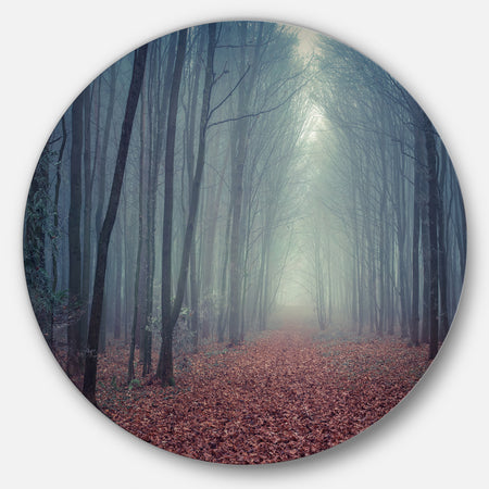 Retro Style Misty Path in Forest - Landscape Photo Disc Metal Wall Art