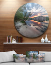 Sunset at River with Rock - Landscape Photo Disc Metal Wall Art