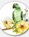 Parrot with Flowers Watercolor - Floral Painting Circle Wall Art