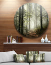 Light in Dense Fall Forest with Fog - Landscape Large Circle Metal Wall art