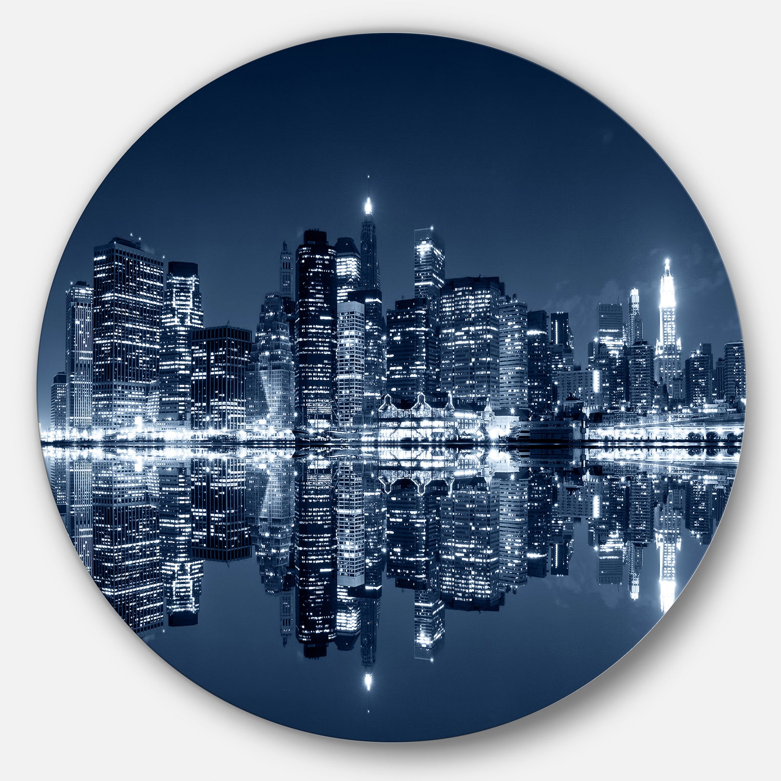 Manhattan Night Reflection - Cityscape Round Wall Art