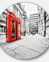 Phone Booths on Street - Cityscape Circle Wall Art