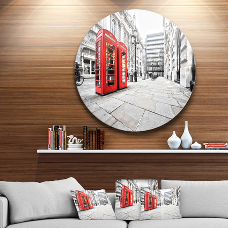 Phone Booths on Street - Cityscape Circle Wall Art