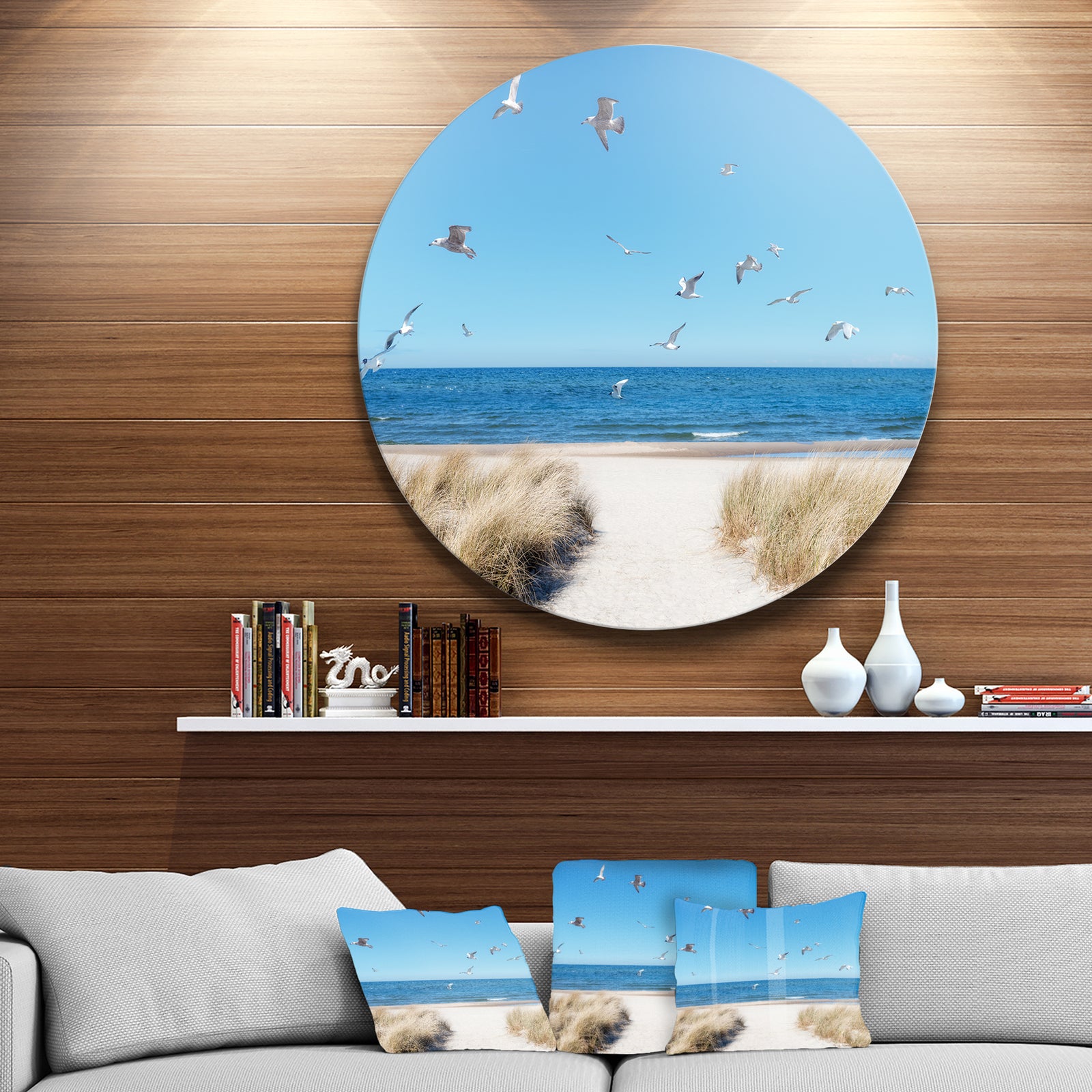 Beach with Seagulls in Rugen Island - Seashore Disc Metal Artwork