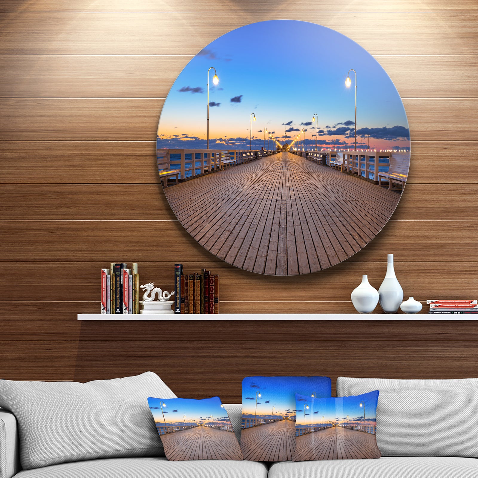 Molo in Sopot at Baltic Sea - Sea Bridge Round Wall Art
