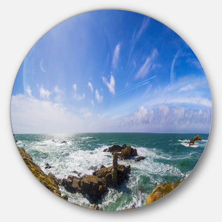 Distant Planet System from Cliffs - Seashore Large Disc Metal Wall art