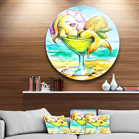 Gold Fish Enjoying Holidays on Beach - Cartoon Animal Disc Metal Wall Art