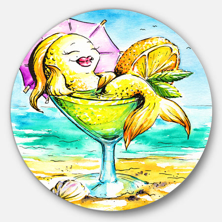 Gold Fish Enjoying Holidays on Beach - Cartoon Animal Disc Metal Wall Art