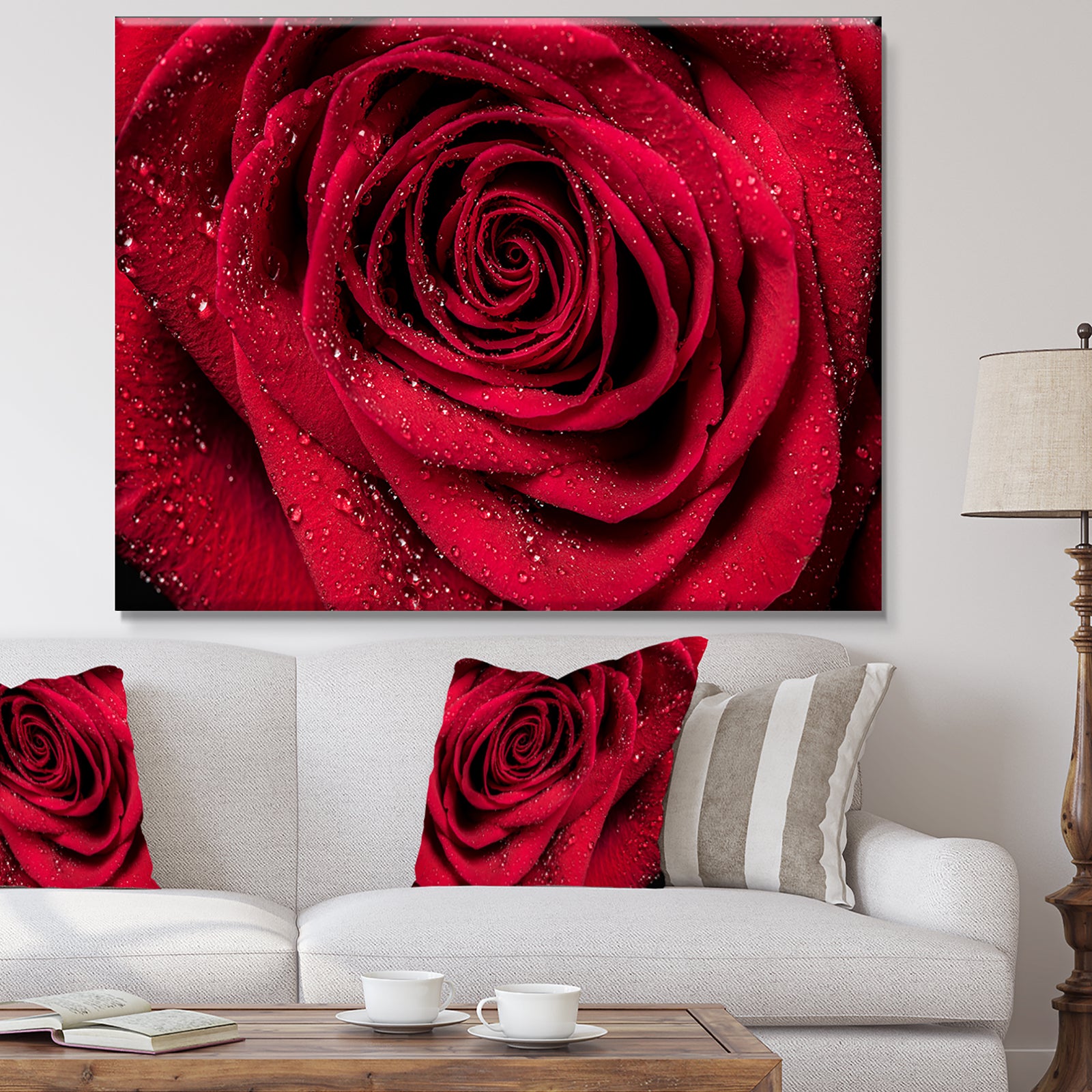 Red Rose Petals with Rain Droplets - Floral Canvas Art Print