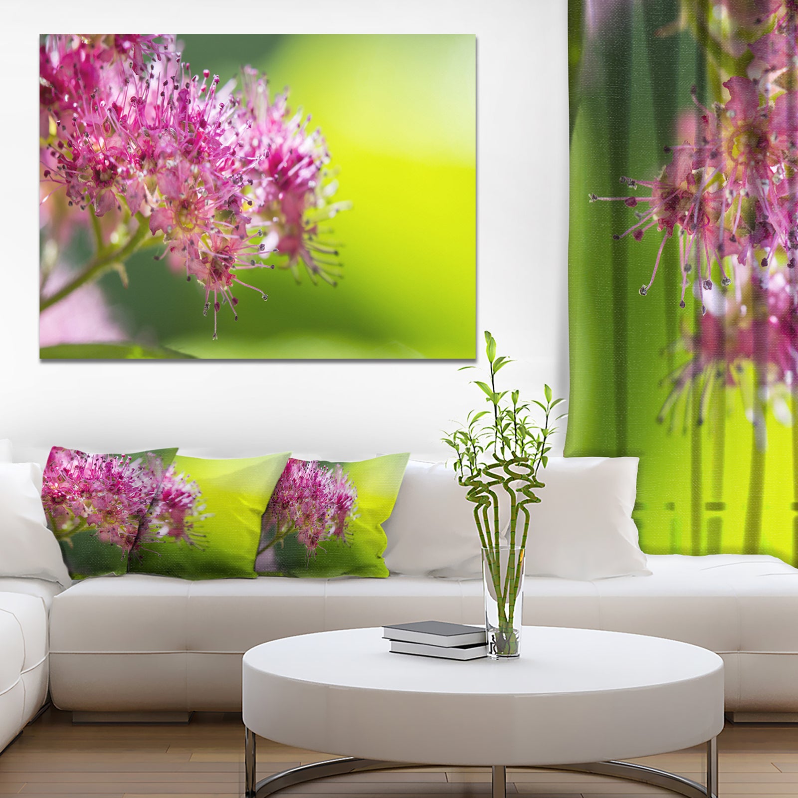 Pink Little Flowers in Green - Floral Canvas Art Print