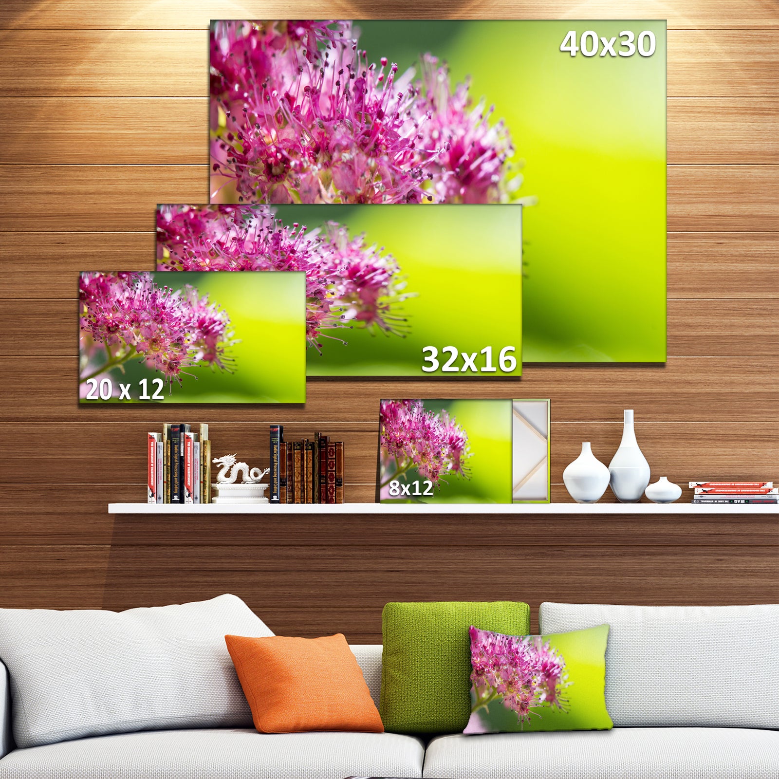 Pink Little Flowers in Green - Floral Canvas Art Print