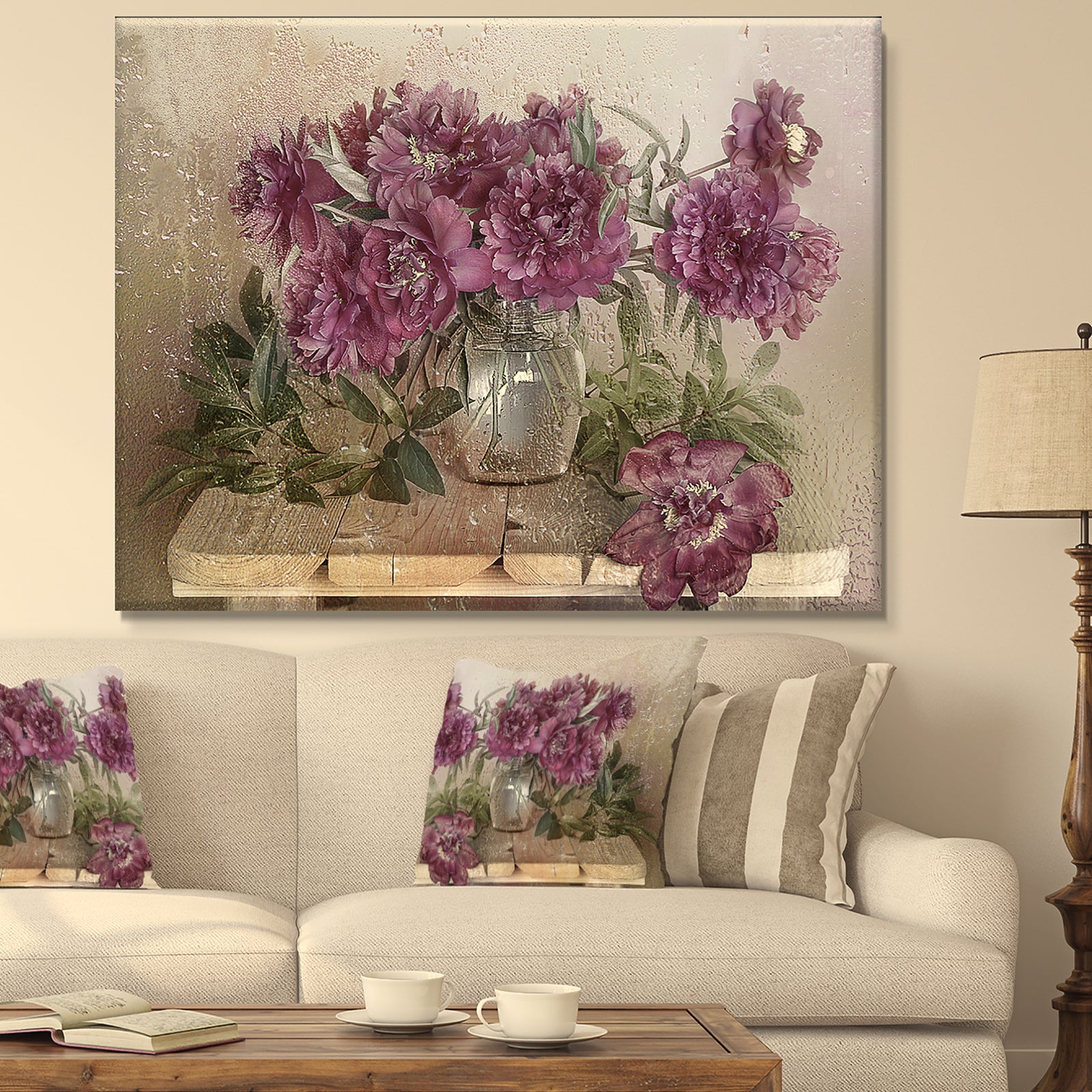 Bouquet of Pink Peonies - Floral Canvas Art Print