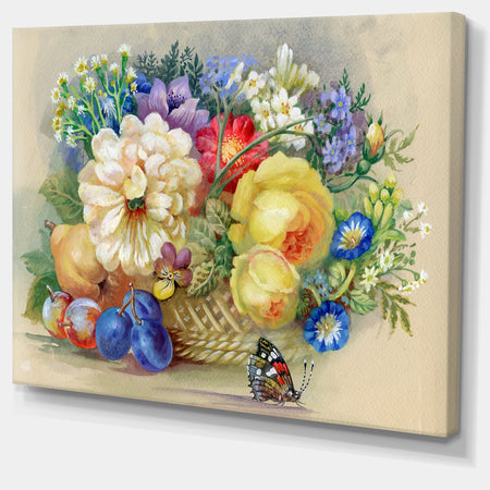 Bunch of Flowers and Fruits - Large Floral Wall Art Canvas
