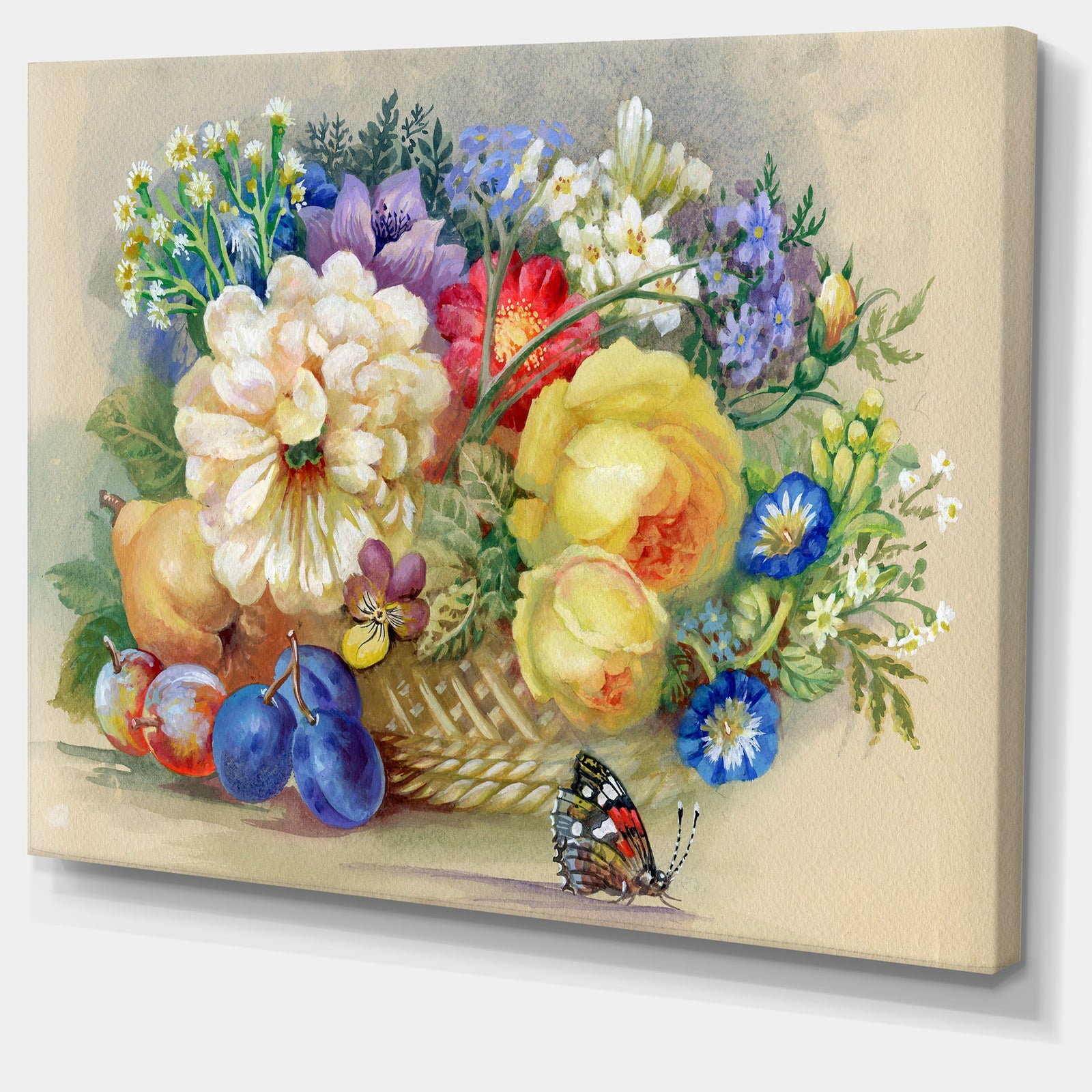 Bunch of Flowers and Fruits - Large Floral Wall Art Canvas