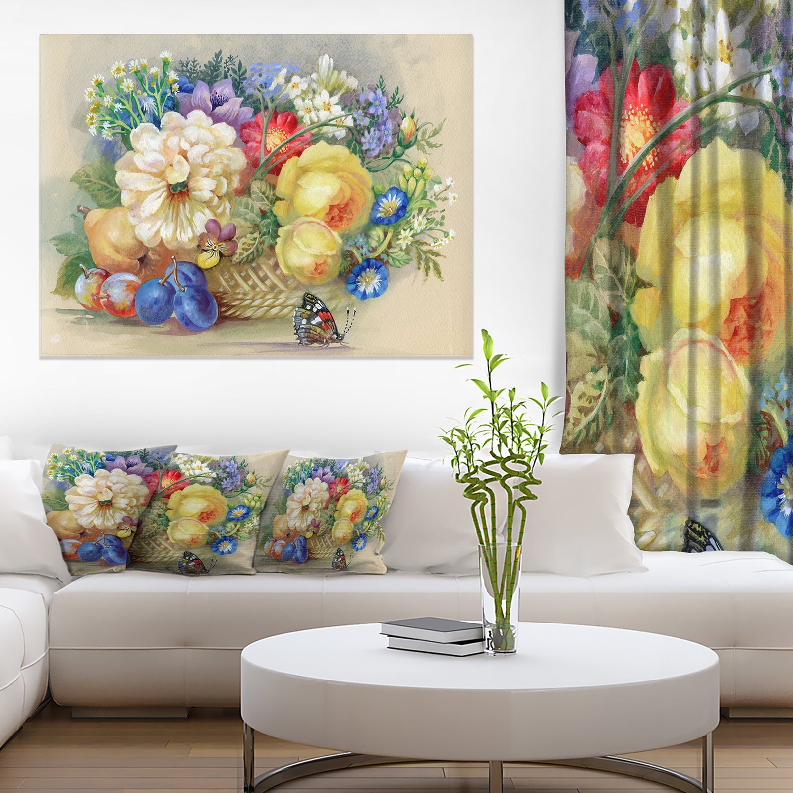 Bunch of Flowers and Fruits - Large Floral Wall Art Canvas