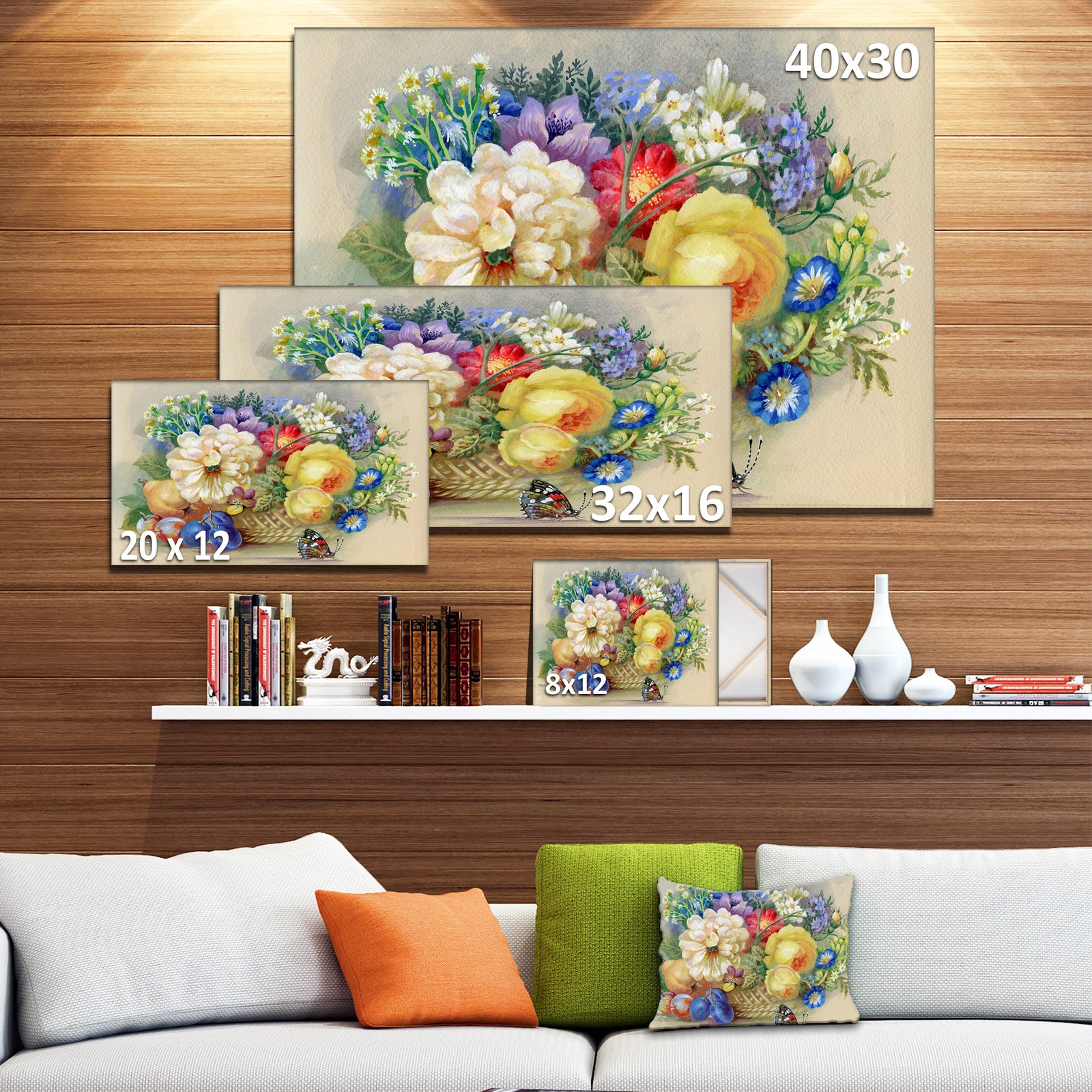 Bunch of Flowers and Fruits - Large Floral Wall Art Canvas