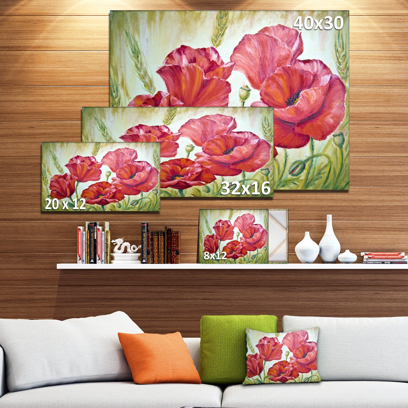Poppies in Wheat - Large Floral Wall Art Canvas