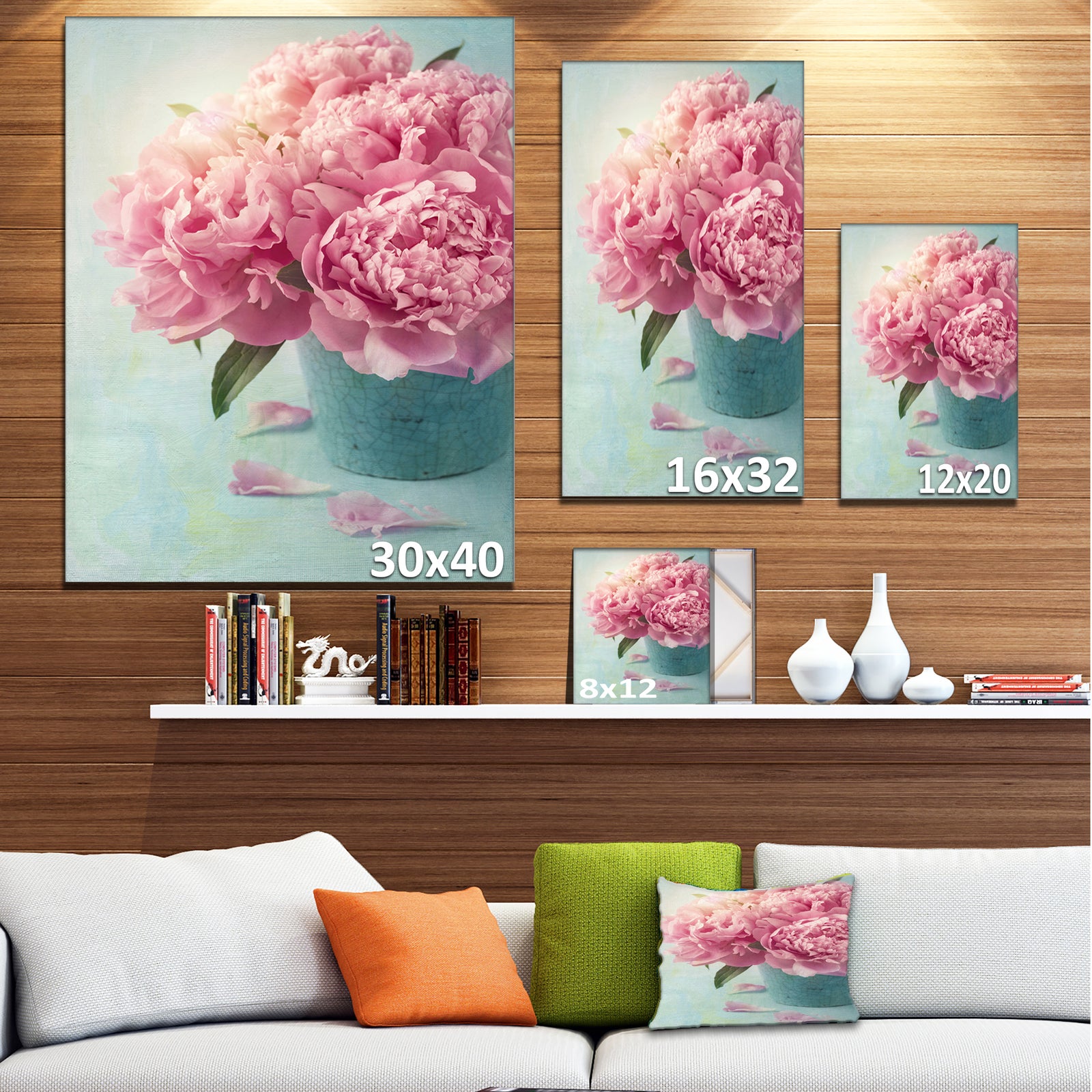 Pink Peony Flowers in Vase - Large Floral Wall Art Canvas