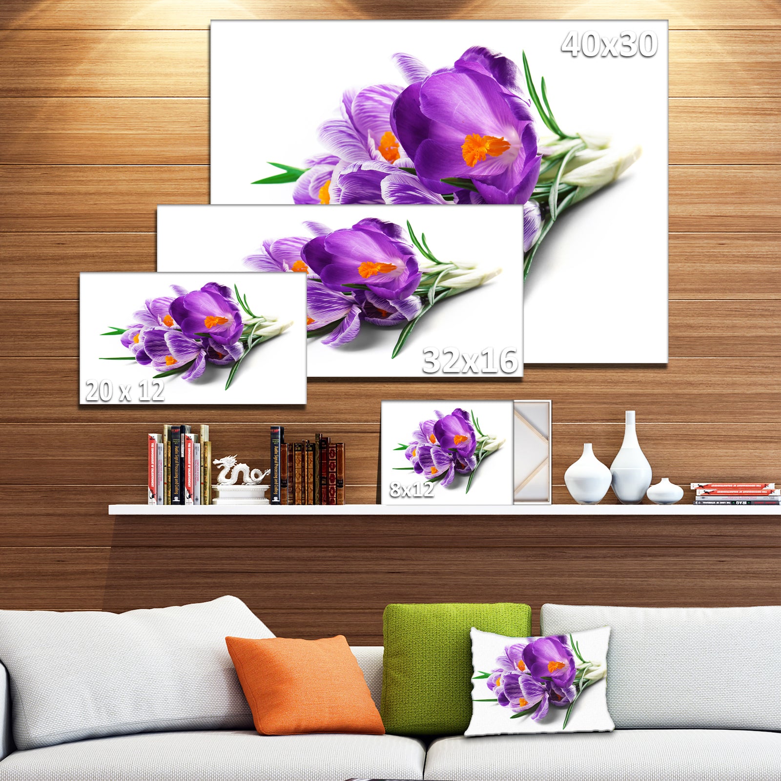 Bunch of Blooming Crocus Flowers - Large Floral Wall Art Canvas
