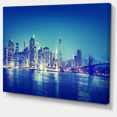 Blue New York City at Night Panorama - Cityscape Canvas print