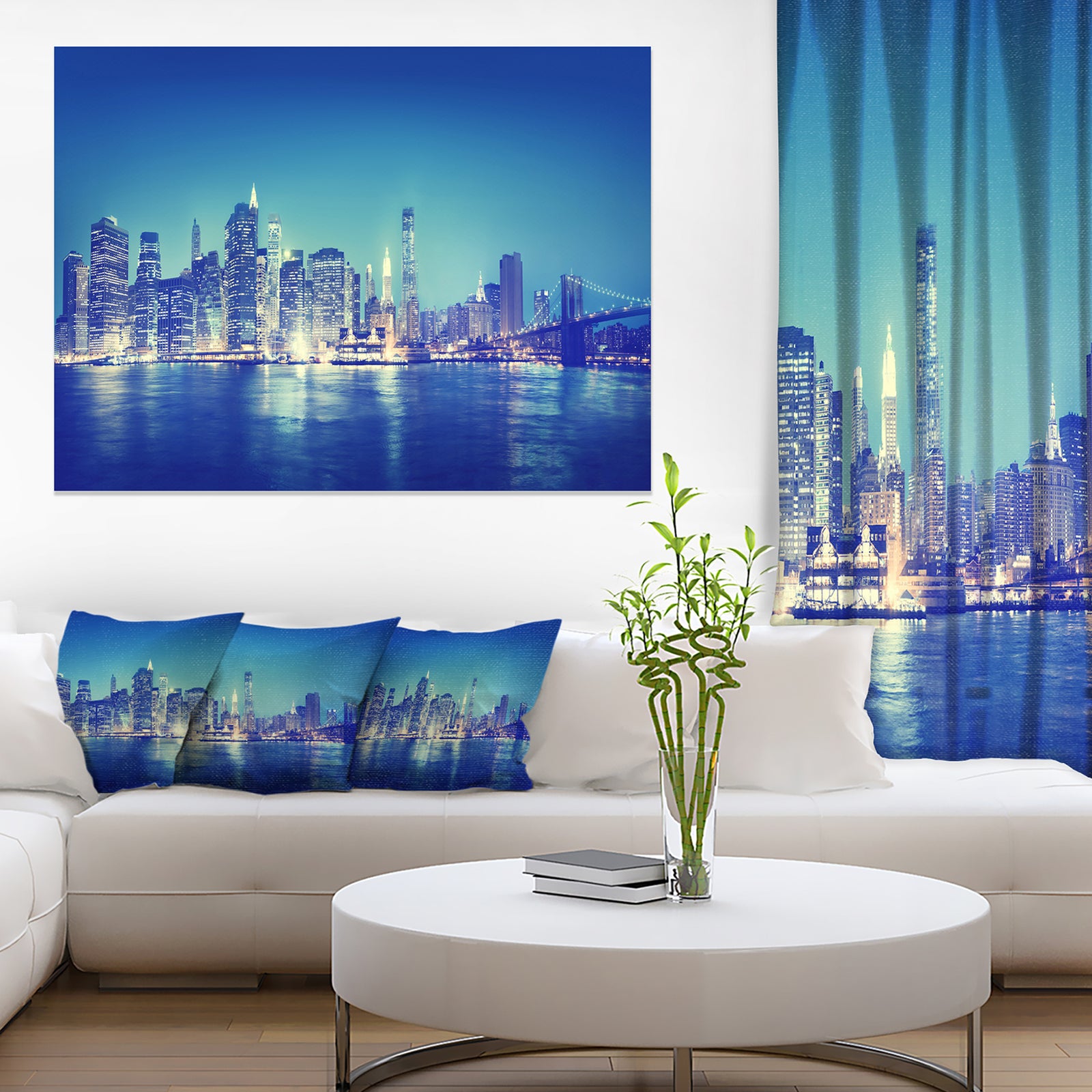 Blue New York City at Night Panorama - Cityscape Canvas print
