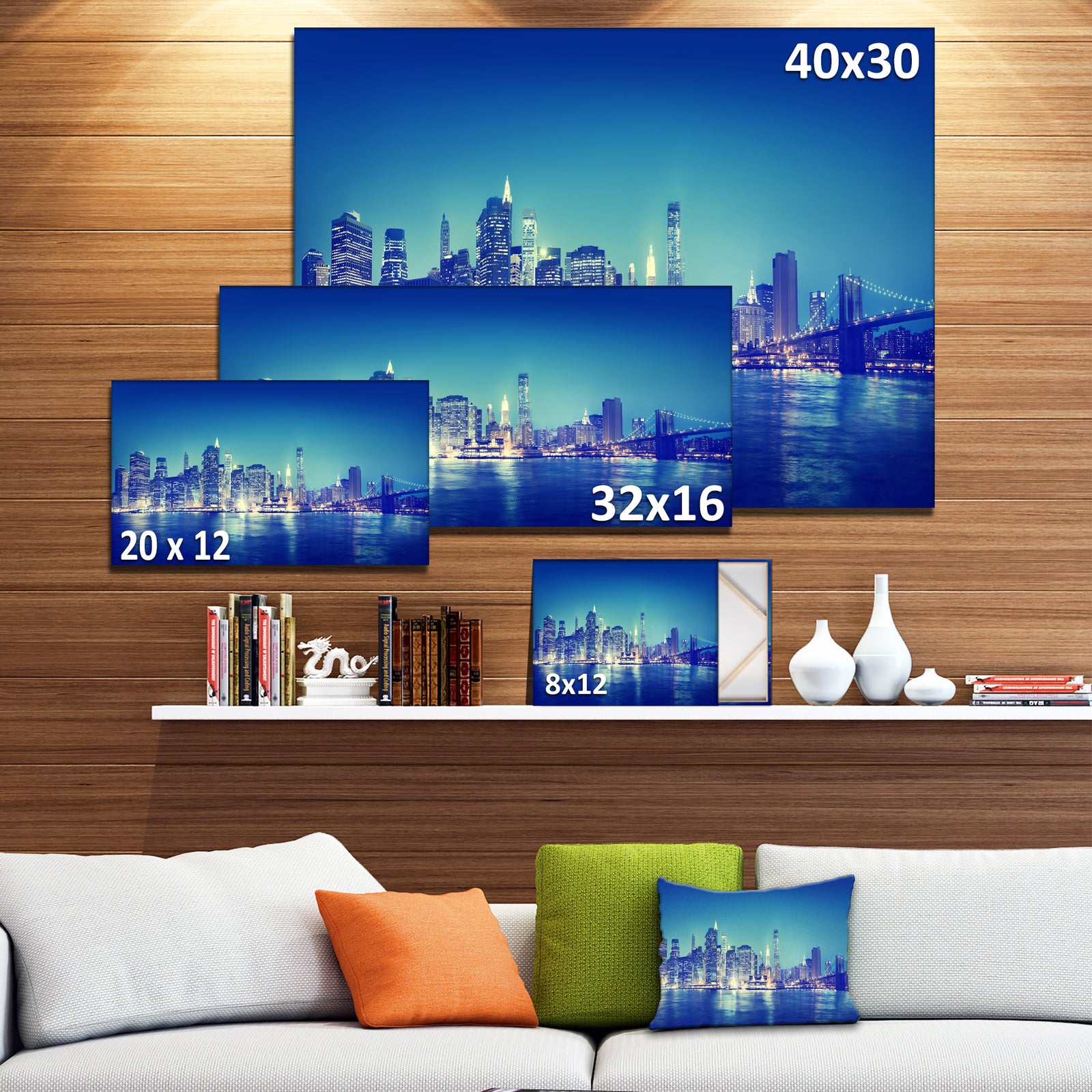 Blue New York City at Night Panorama - Cityscape Canvas print