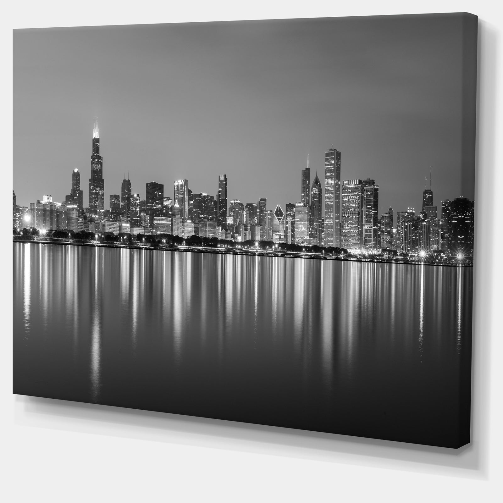 Carbon Loft 'Chicago Skyline at Night - Black and White Cityscape Canvas Print