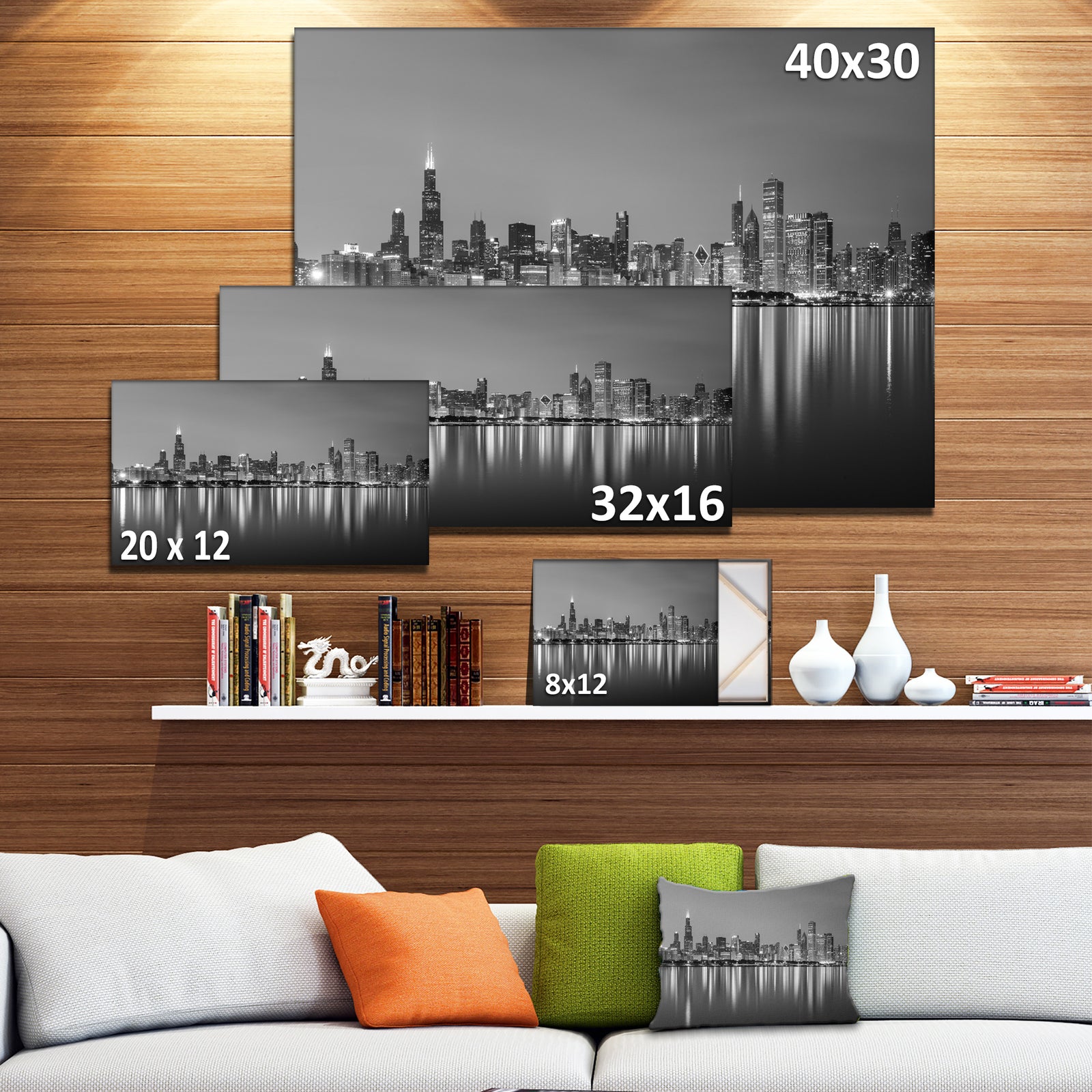 Carbon Loft 'Chicago Skyline at Night - Black and White Cityscape Canvas Print
