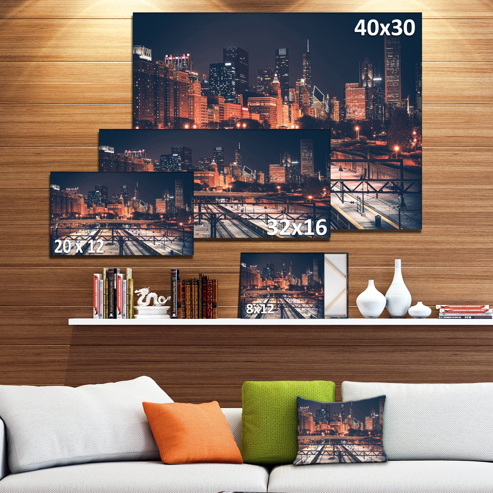 Dark Chicago Skyline and Railroad - Cityscape Canvas print