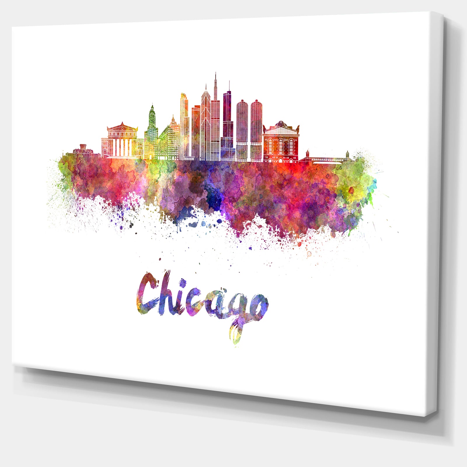 Colorful Chicago Skyline in Watercolor - Cityscape Canvas print