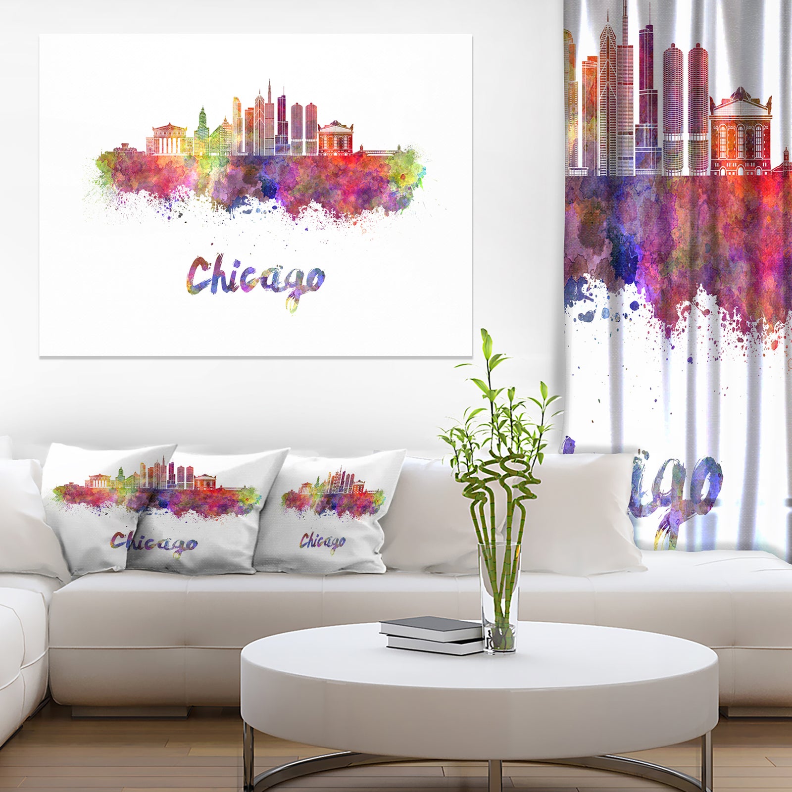 Colorful Chicago Skyline in Watercolor - Cityscape Canvas print